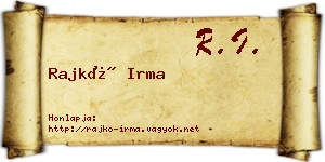 Rajkó Irma névjegykártya